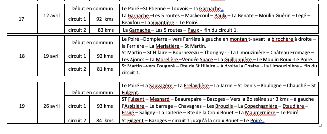 Circuit du DIMANCHE