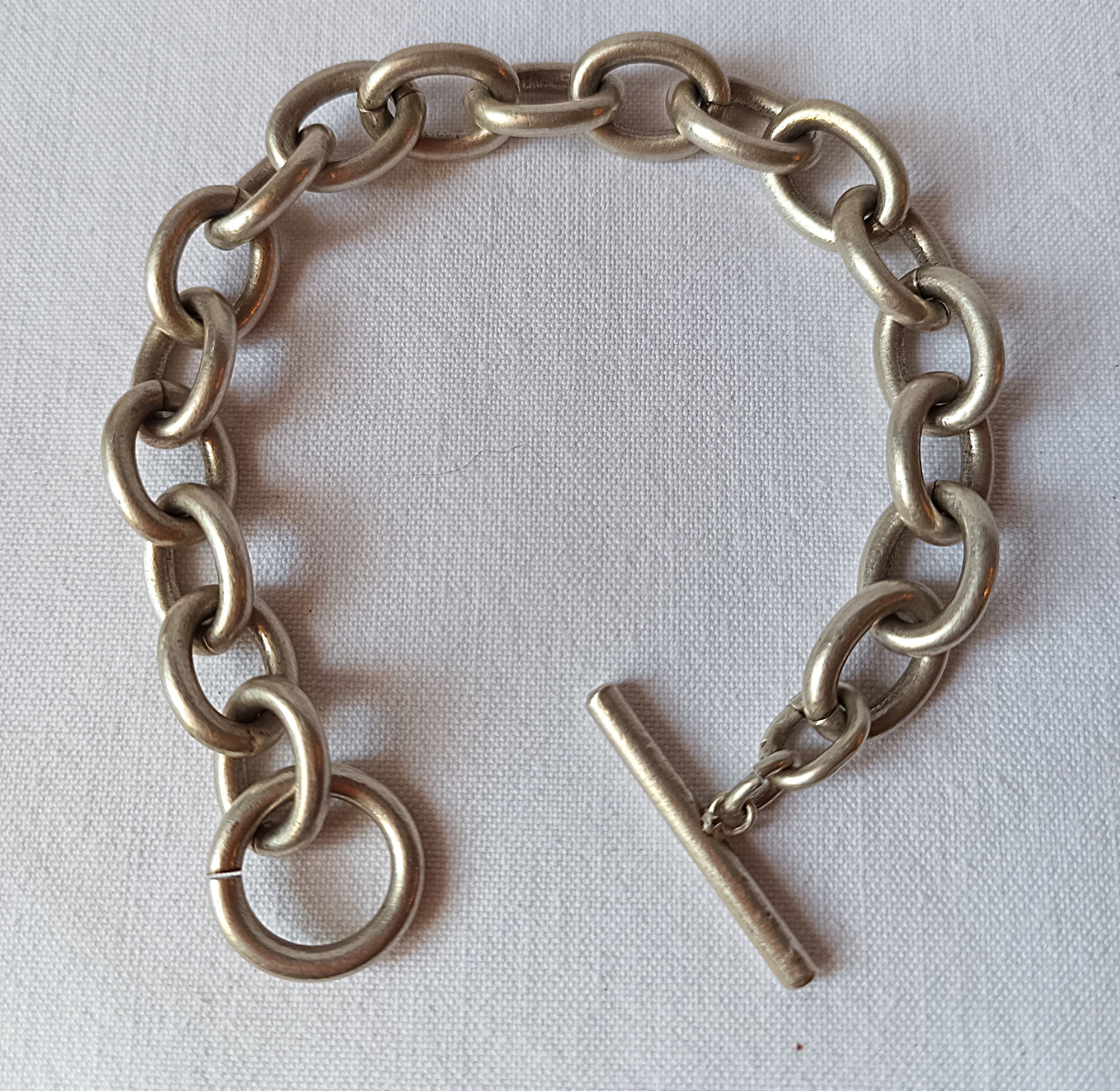 Bracelet gourmette vintage argent massif poinçons 46g style moderniste Fermoir T Cabillot