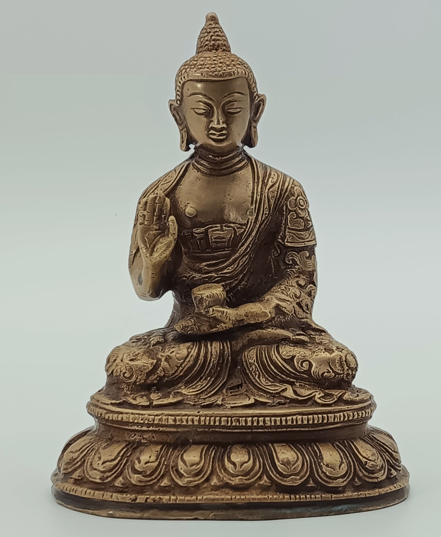 Statue Bouddha Assis Bronze Massif Mudra Abhaya - H16cm, 1,370kg