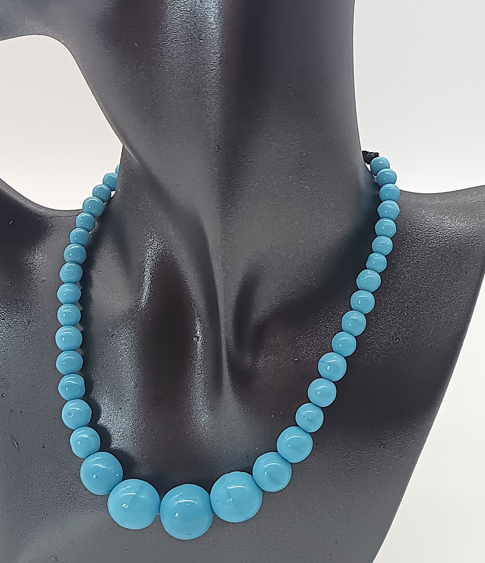 Ancien Collier Vintage Perles en Galalithe Bleu Turquoise Bijou Art Déco (61 cm)
