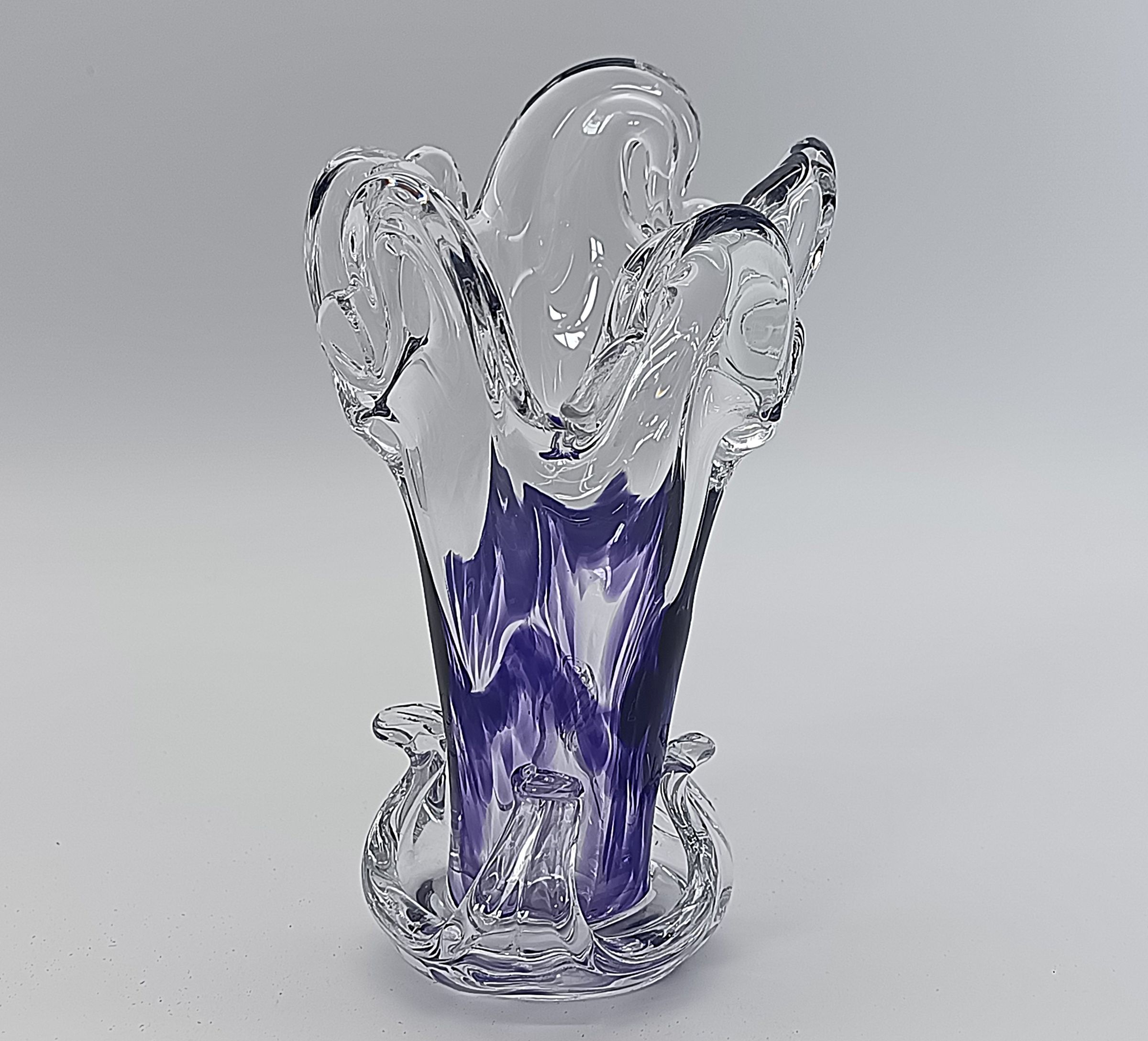 Vase Soliflore en Cristal d'Art – Michel Steiner (Cristallerie de l'Île de Ré) – Améthyste & Transparent