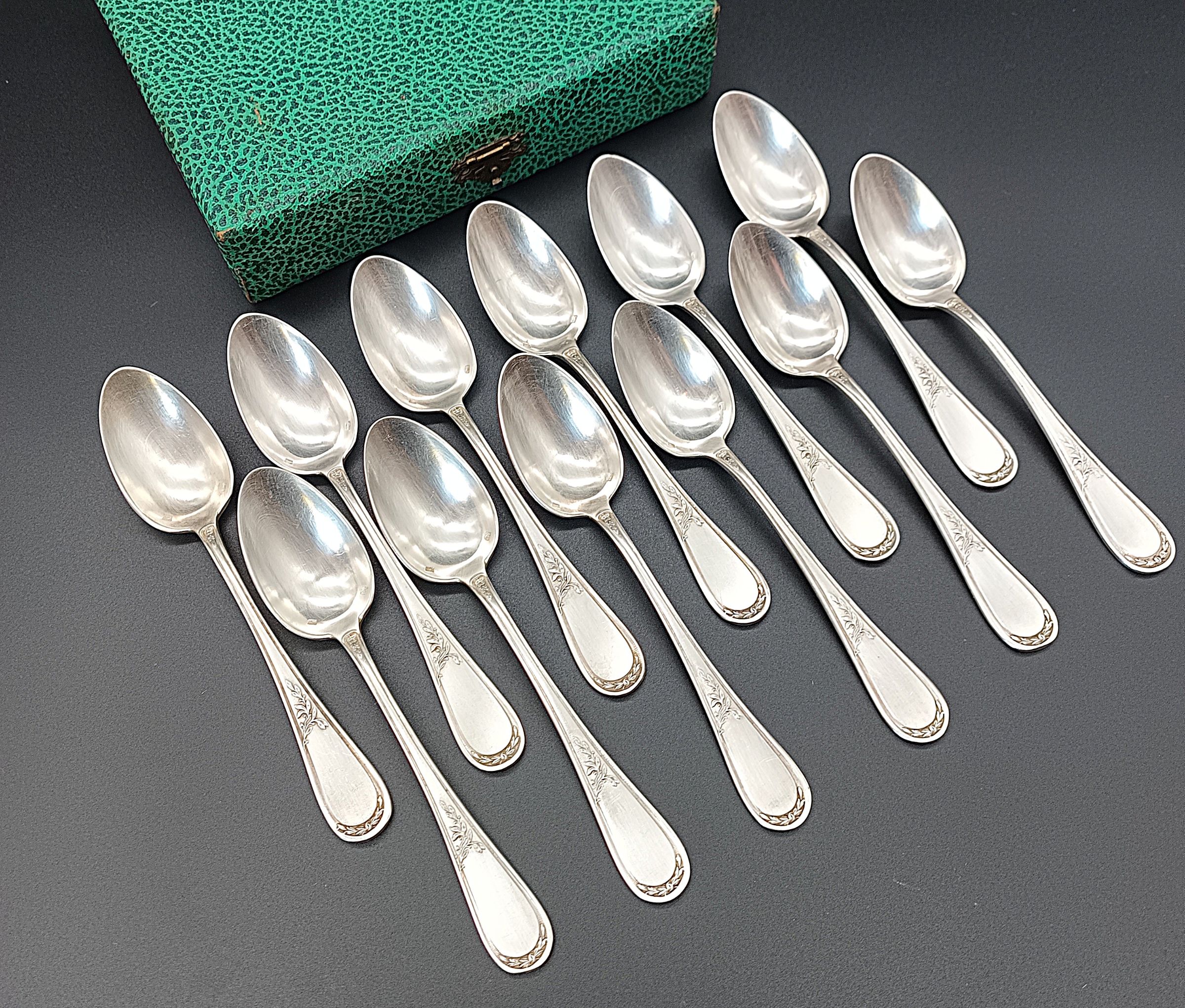 Coffret de 12 cuillères à café métal argenté SFAM - Décor Art Nouveau (14,5 cm)