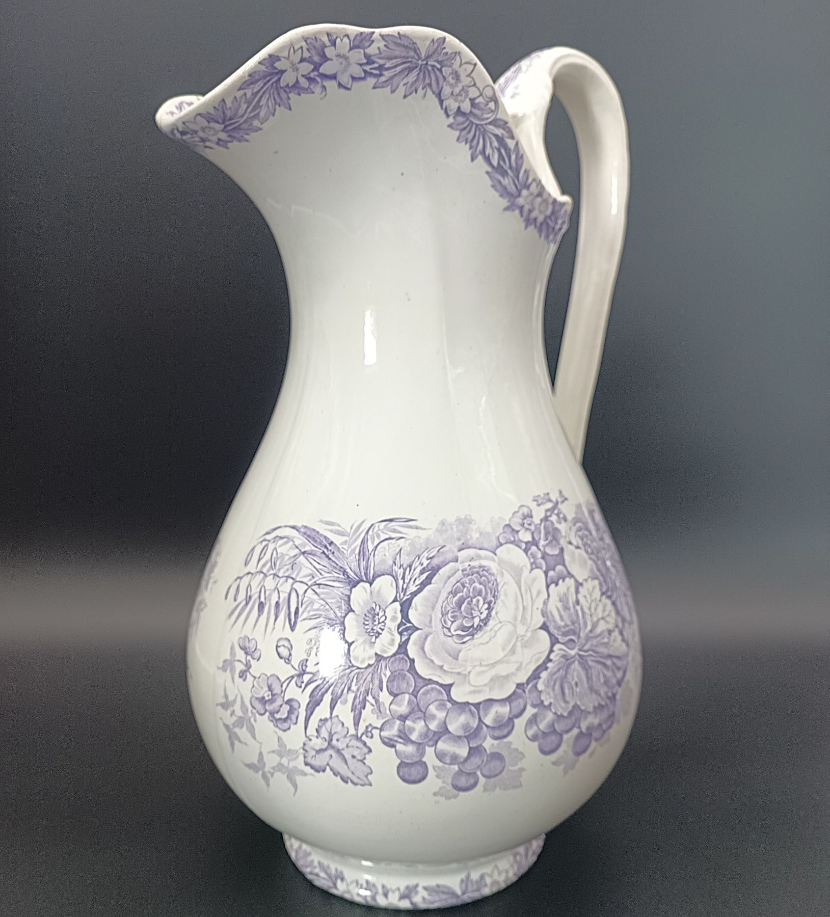 Grand broc de toilette ancien Jules Vieillard Bordeaux Décor floral violet XIXe