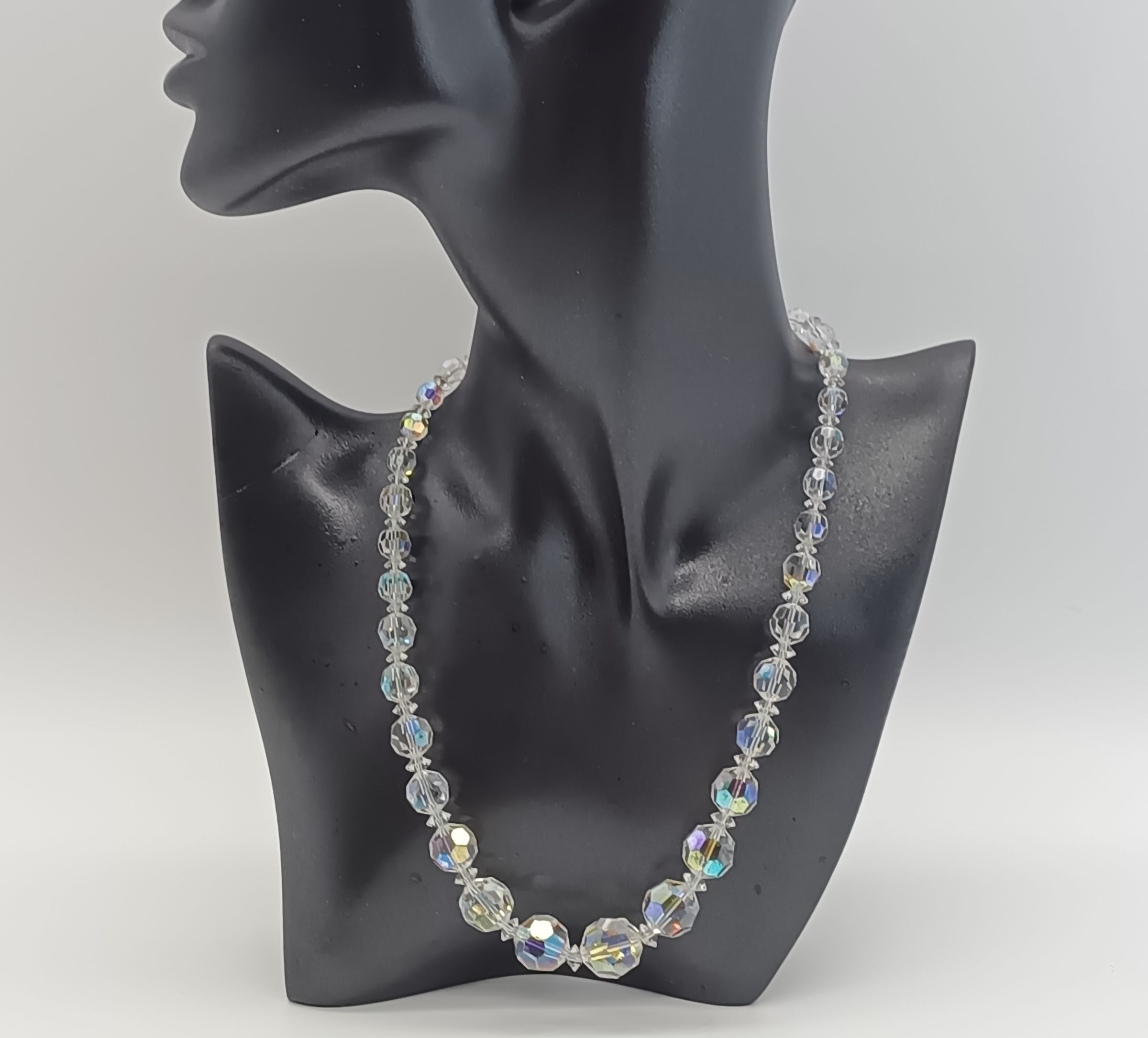 Collier Vintage Cristal Facetté Aurore Boréale (AB) Années 50/60 Perles Dégradées