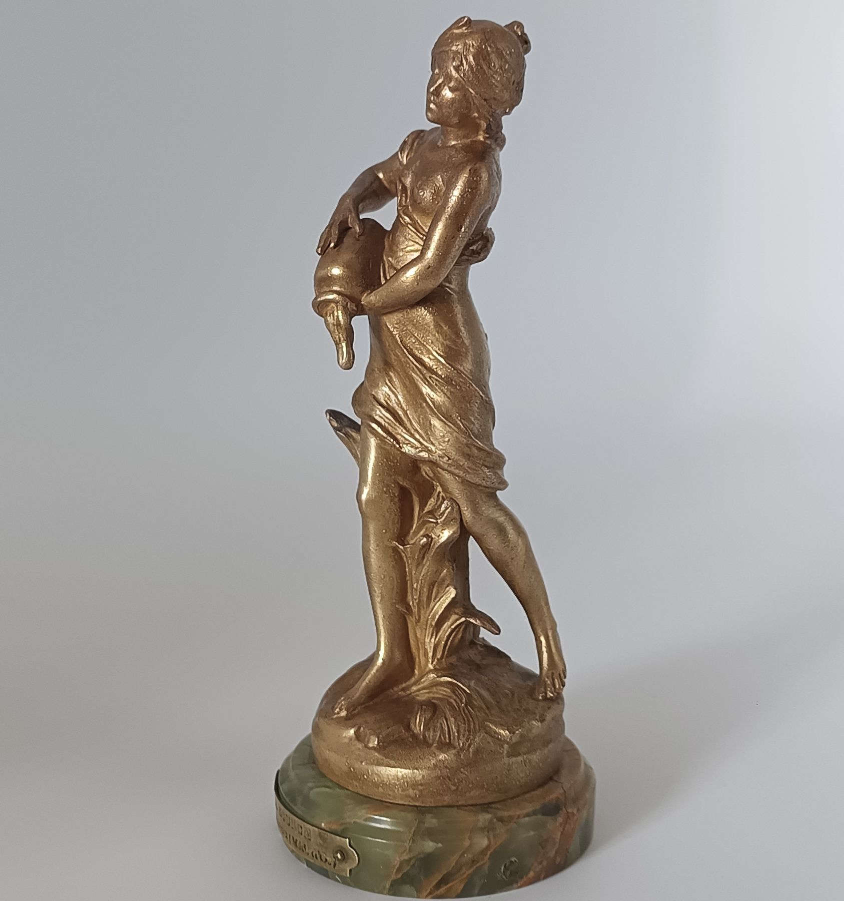 Ancienne Statuette Régule « La Source » - Auguste Moreau - Socle Onyx Vert - 19 cm