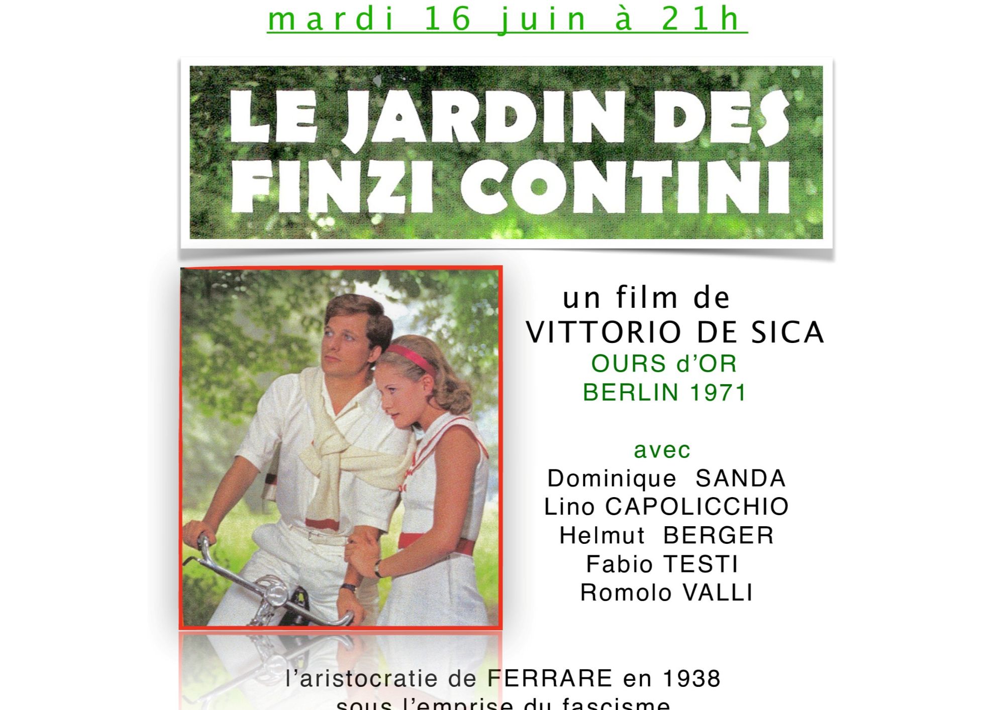 Ciné mardi 16 juin 21H salle Fourcade