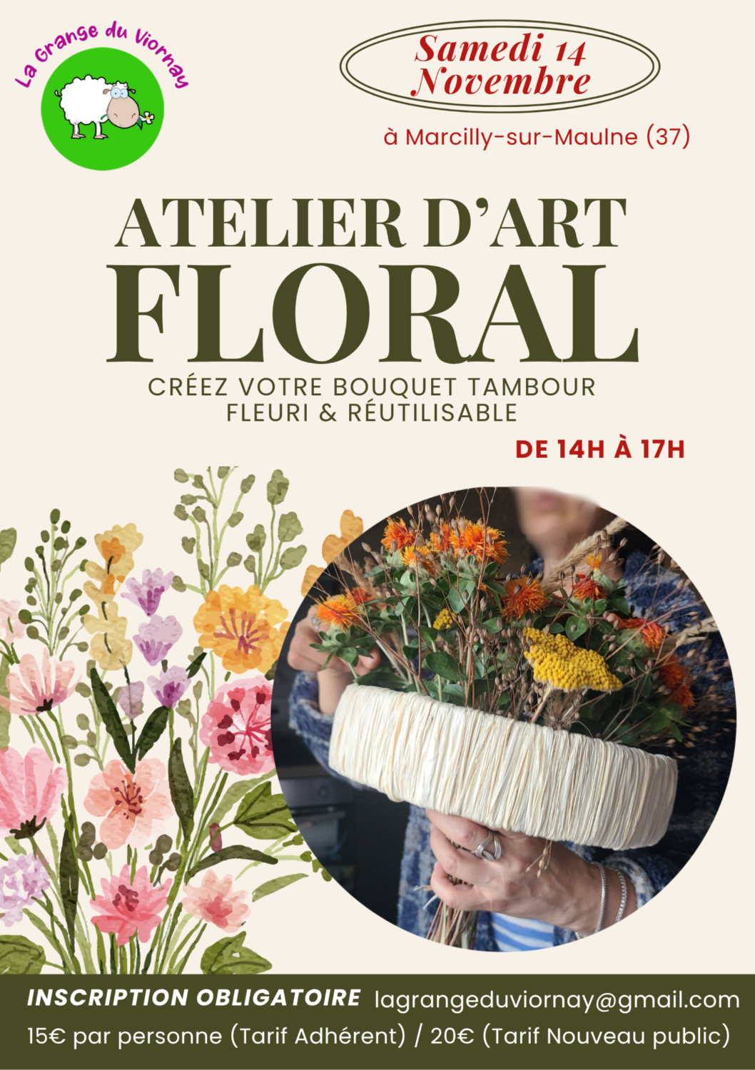 Atelier d'art Floral & Création d'une structure tambour à la Grange du Viornay