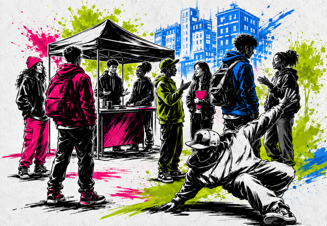 Jeunes échangeant autour d’un stand associatif