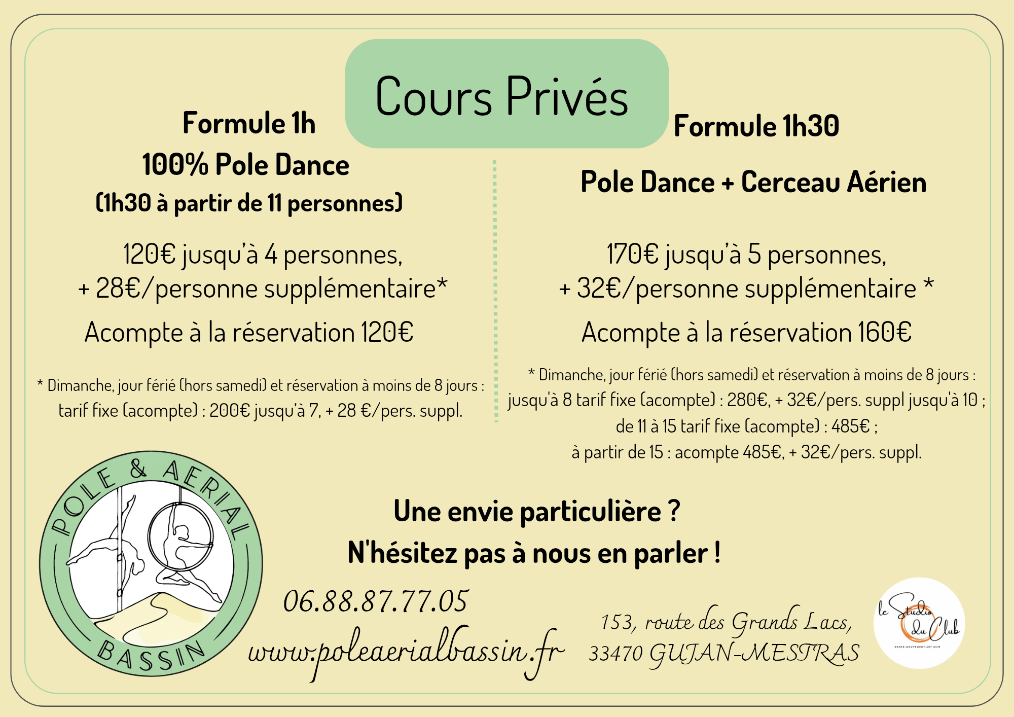 Cours Privés / Anniversaires / EVJF / EVG 2026-2027