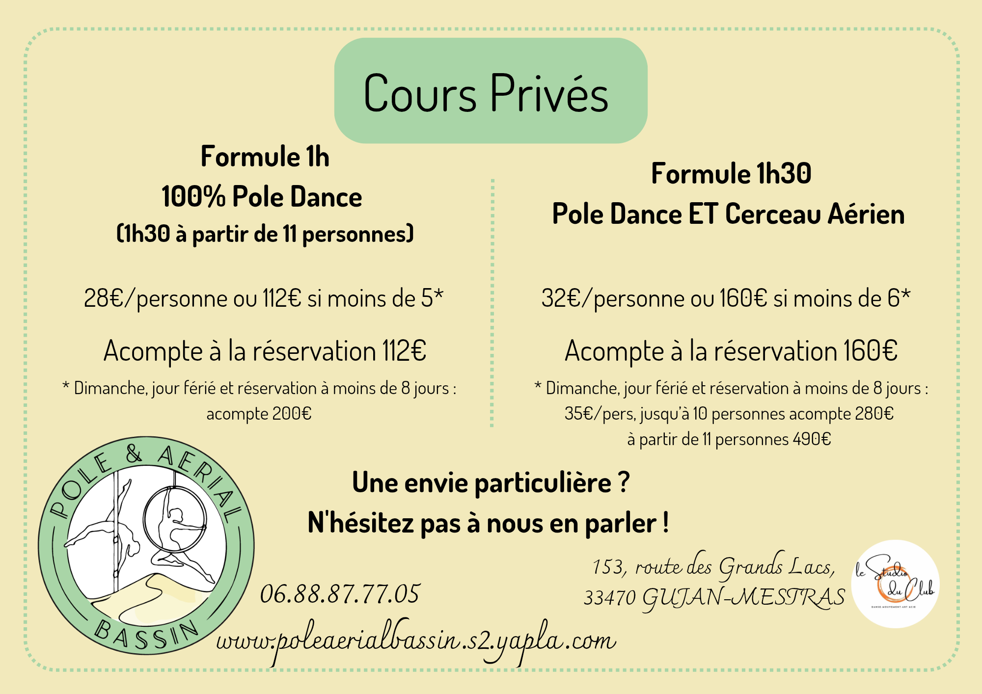 Cours Privés / Anniversaires / EVJF / EVG