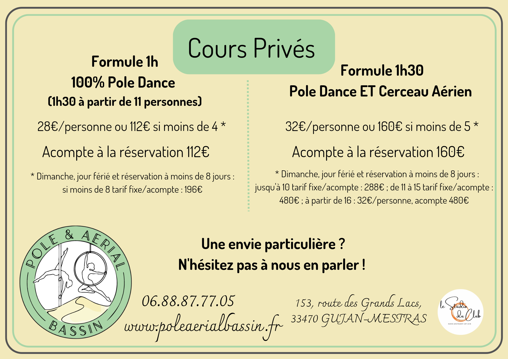 Cours Privés / Anniversaires / EVJF / EVG