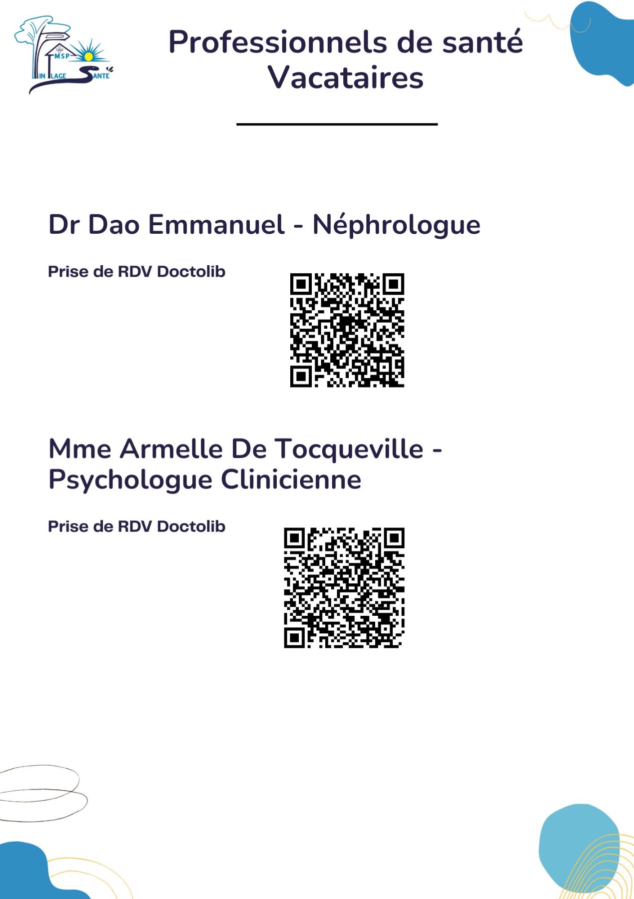 La MSP Pin Plage Santé accueille de nouveaux professionnels de santé en tant que vacataires.