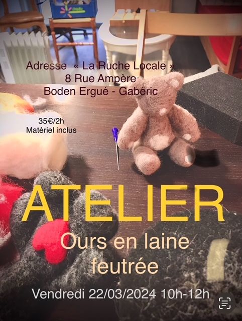 Atelier Ours en laine feutrée à l'aiguille