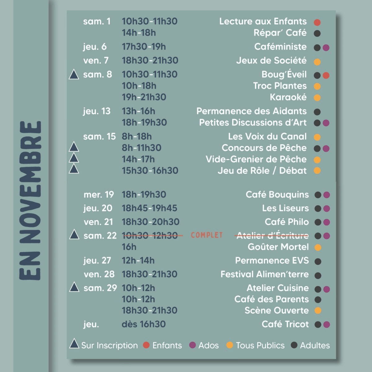 Le programme du mois de novembre