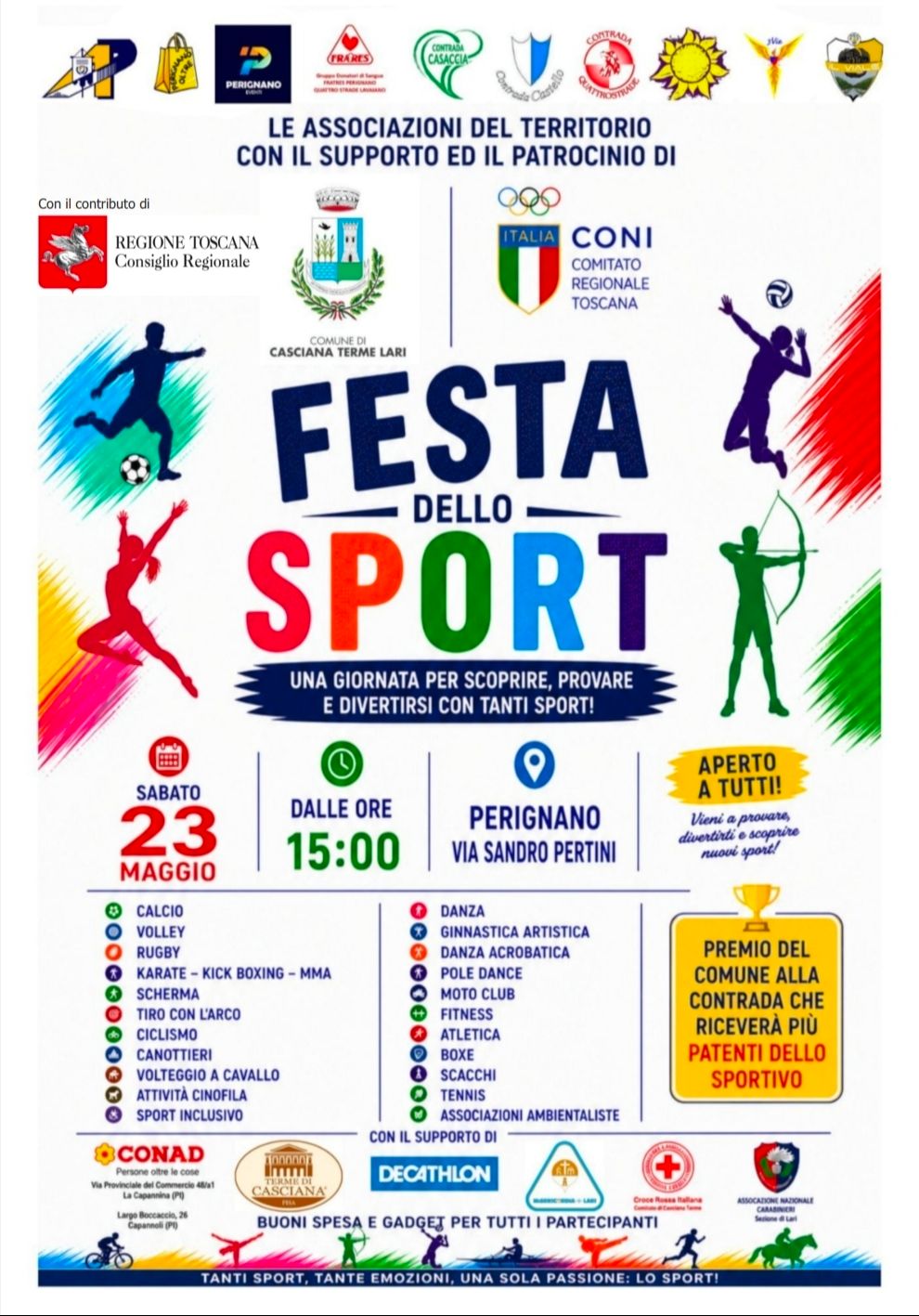 SABATO 23 MAGGIO PERIGNANO (PI):  FESTA DELLO SPORT
