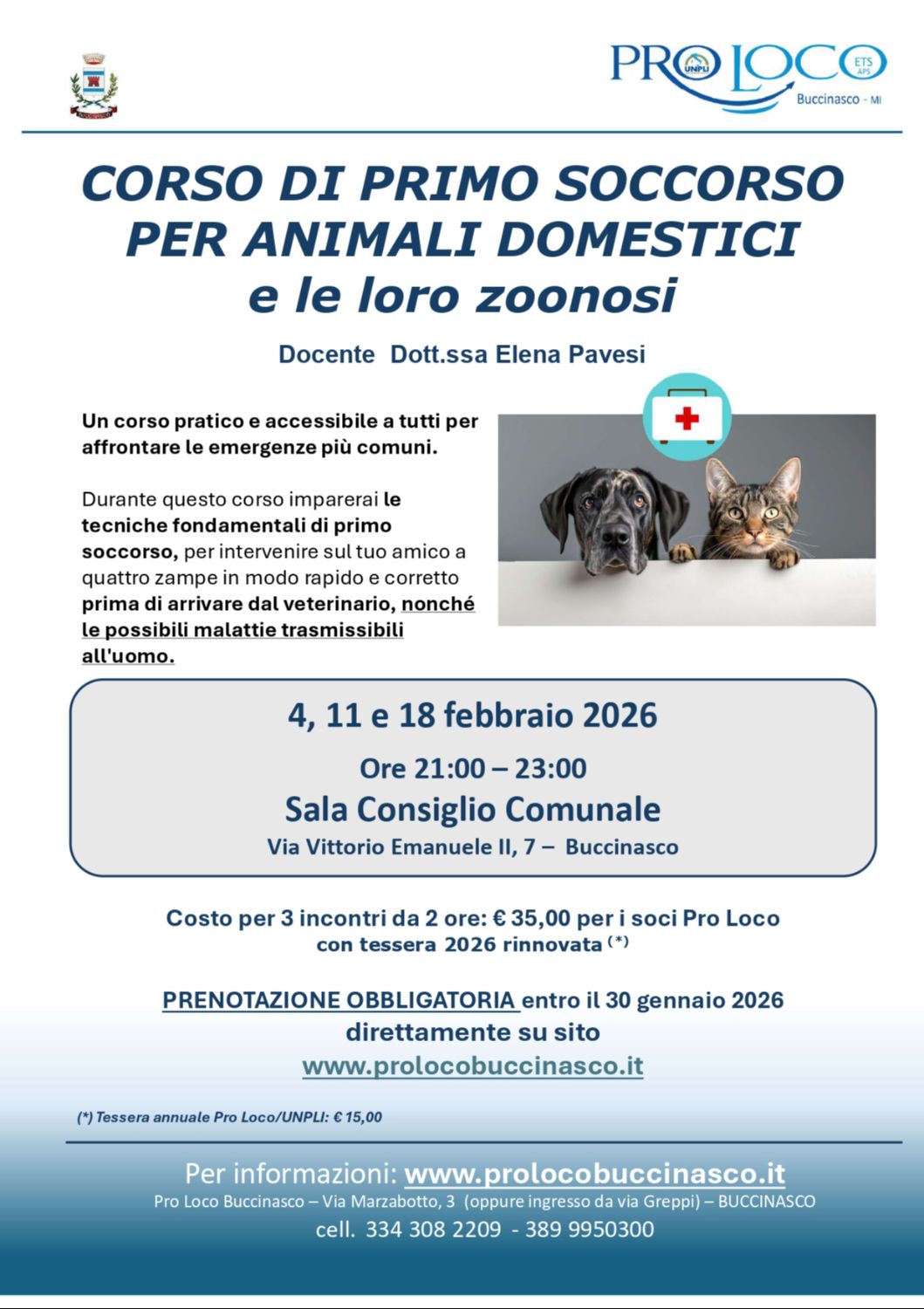 CORSO PRIMO SOCCORSO ANIMALI DOMESTICI