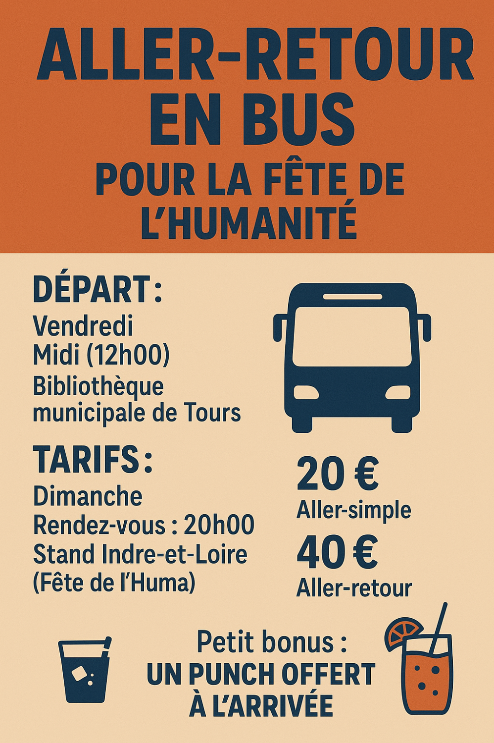 Bus aller retour fête de l'Humanité