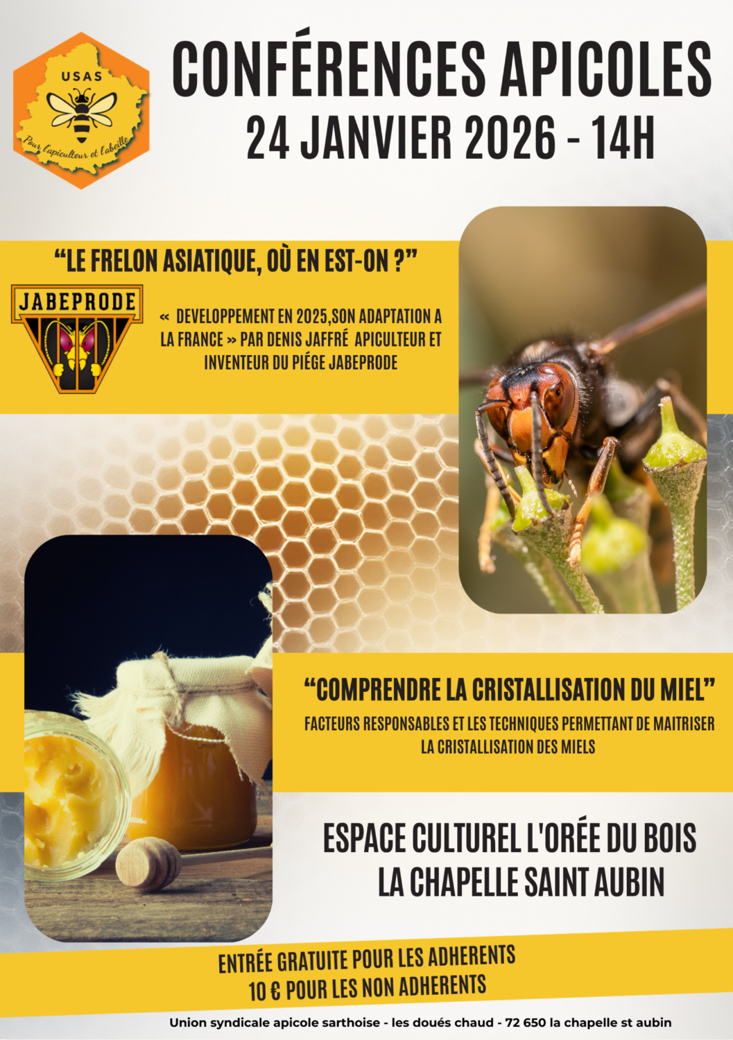 Conférences Apicoles – Frelon asiatique & Cristallisation du miel