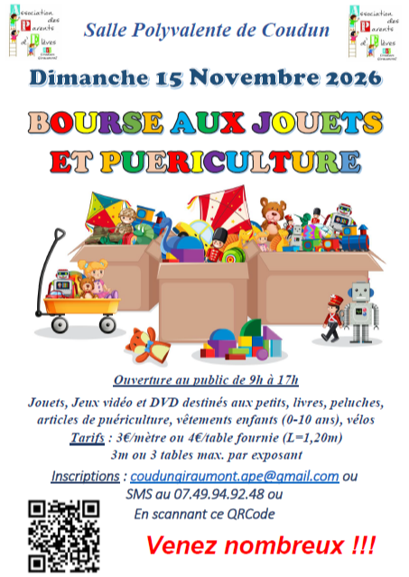 Bourse aux jouets et Articles de Puériculture 15-11-2026