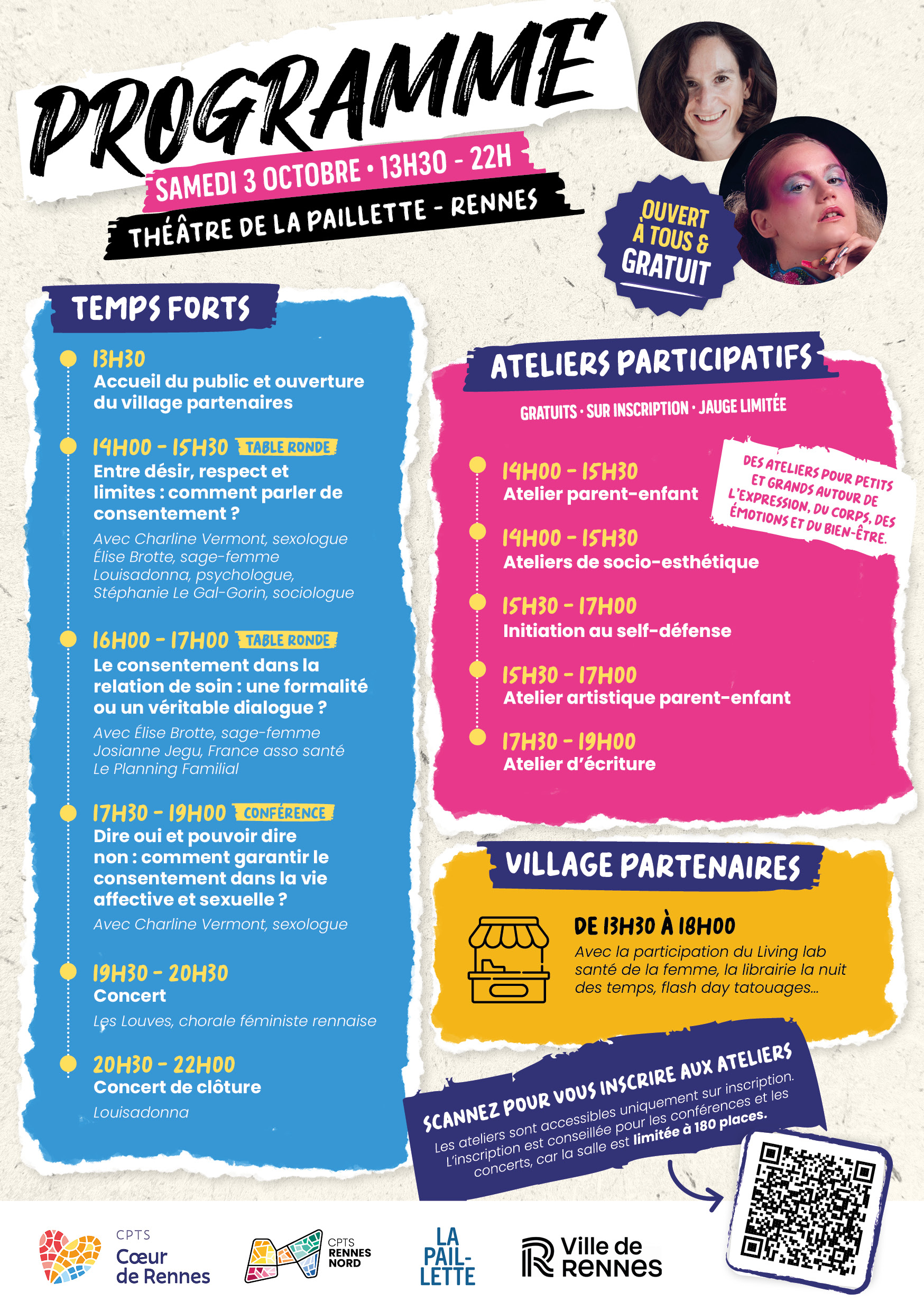 Inscription aux ateliers participatifs, conférences et concerts