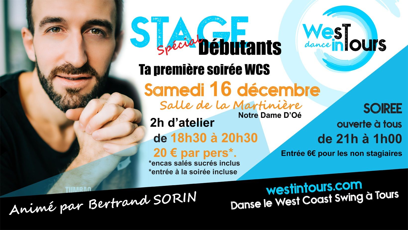 Stage débutants « Ta première soirée WCS » avec Bertrand, 16 décembre 2023