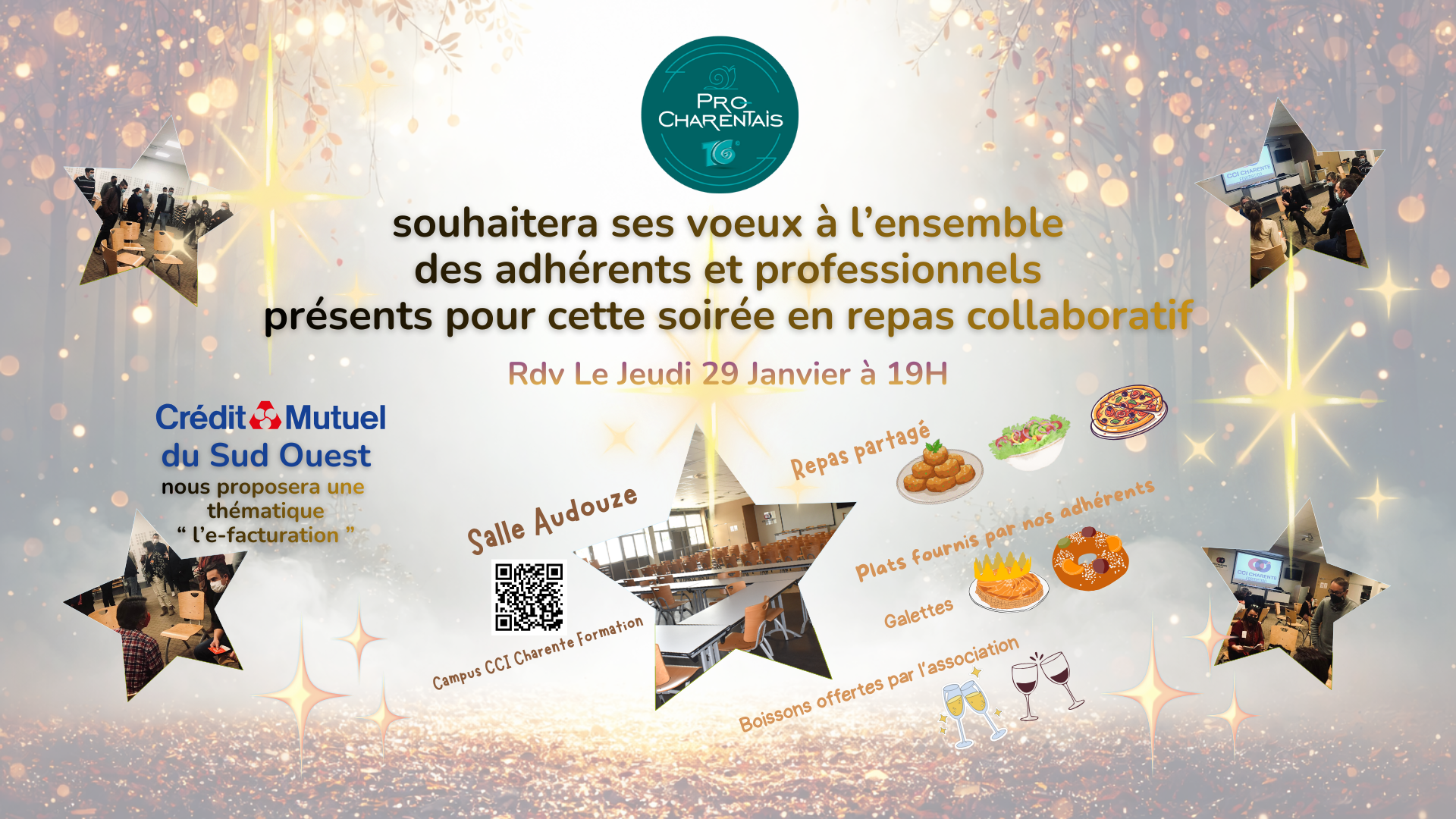 Rdv Voeux & Galette conviviale Salle Audouze CCI Charente Formation ı  Le Jeudi 29 Janvier à 19H00