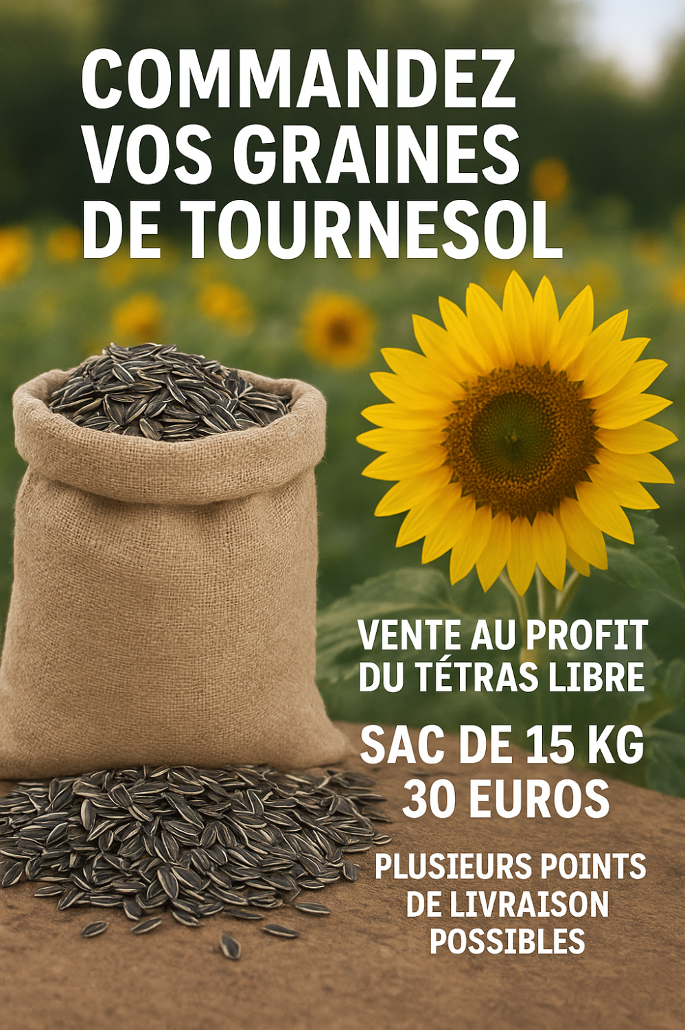 Vente de graines de tournesol pour les oiseaux au profit du Tétras Libre