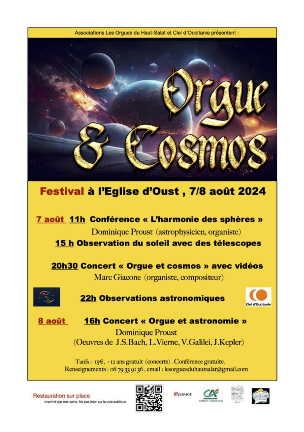 Festival Orgues et Cosmos, Oust, 7-8 août 2024