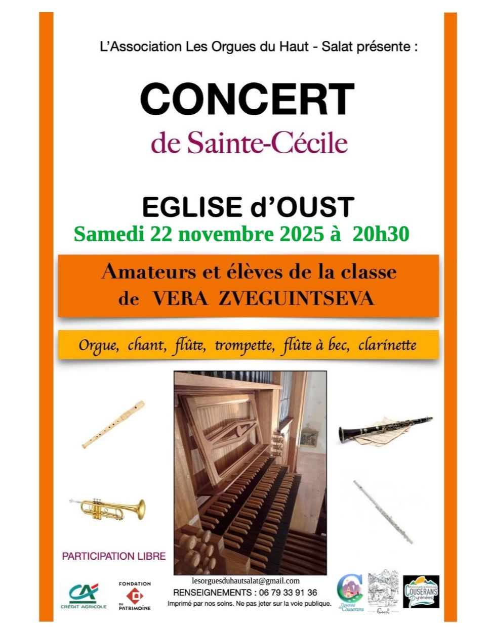Concert de la Ste Cécile, patronne des musiciens à Oust
