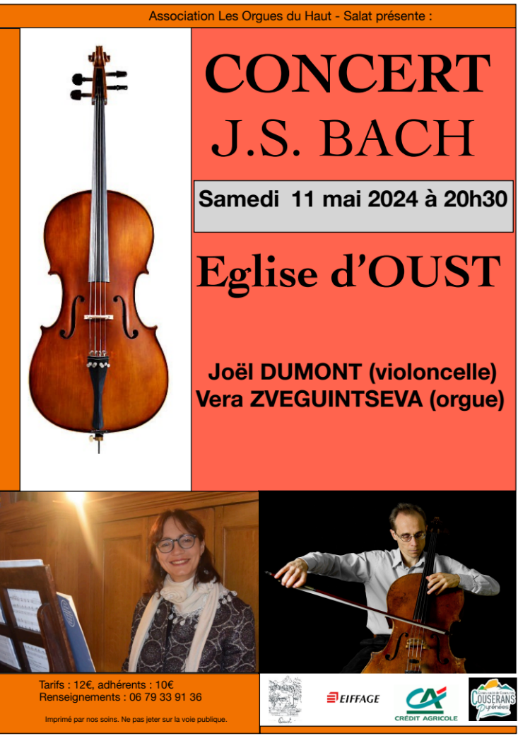 Concert JS Bach Orgue et Violoncelle Oust 11 mai 2024