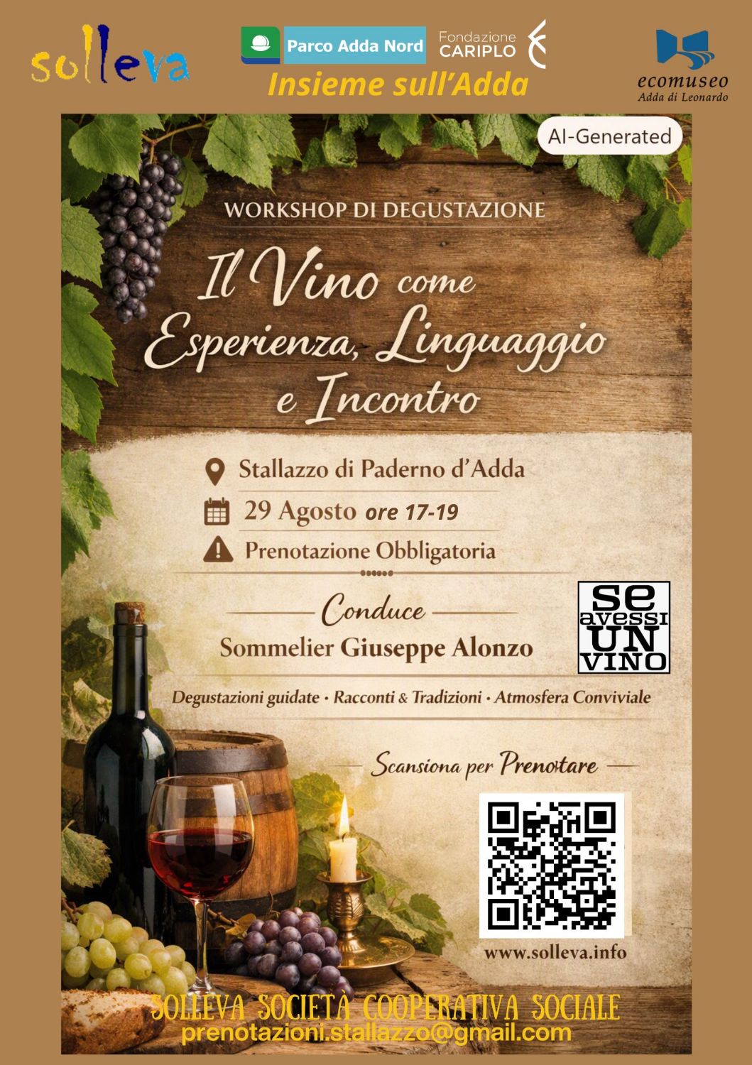 SAB 29/8  Apericena con Workshop sui vini