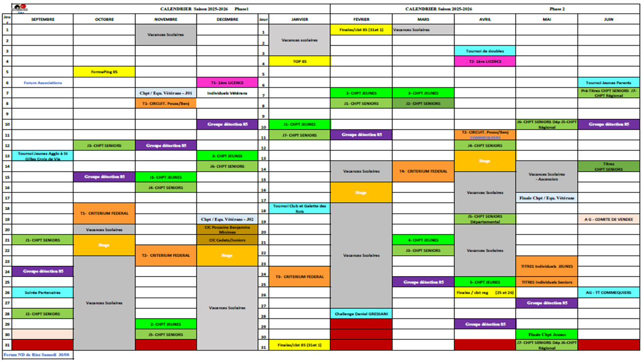 Calendrier Global 2025-2026