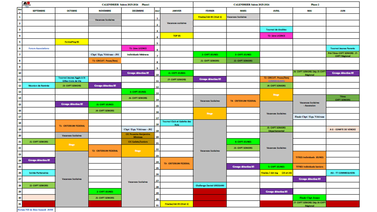 Calendrier Global 2025-2026