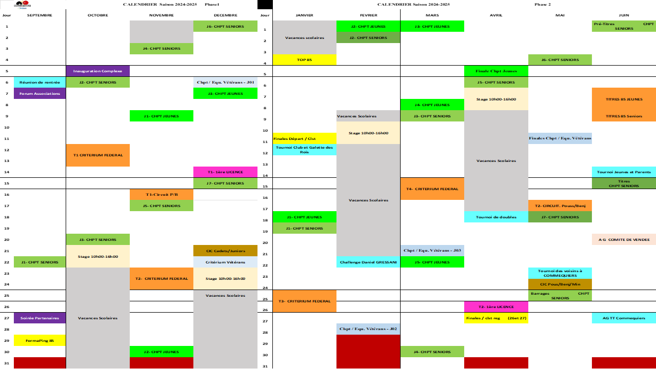 Calendrier Global 2024-2025