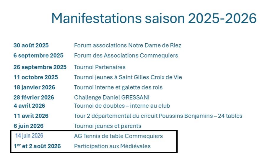 Calendrier-Manifestations et Tournois
