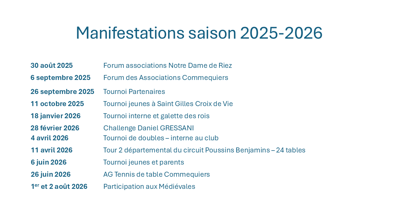 Calendrier-Manifestations et Tournois