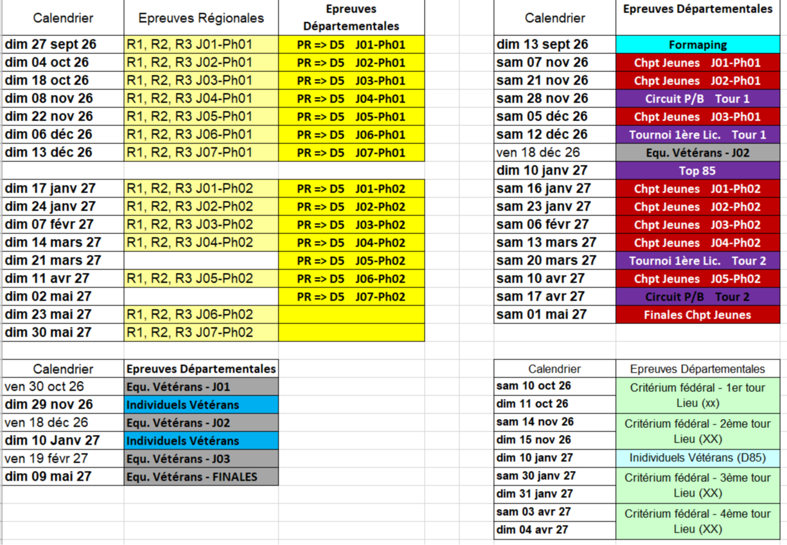 CALENDRIER SAISON 2026-2027
