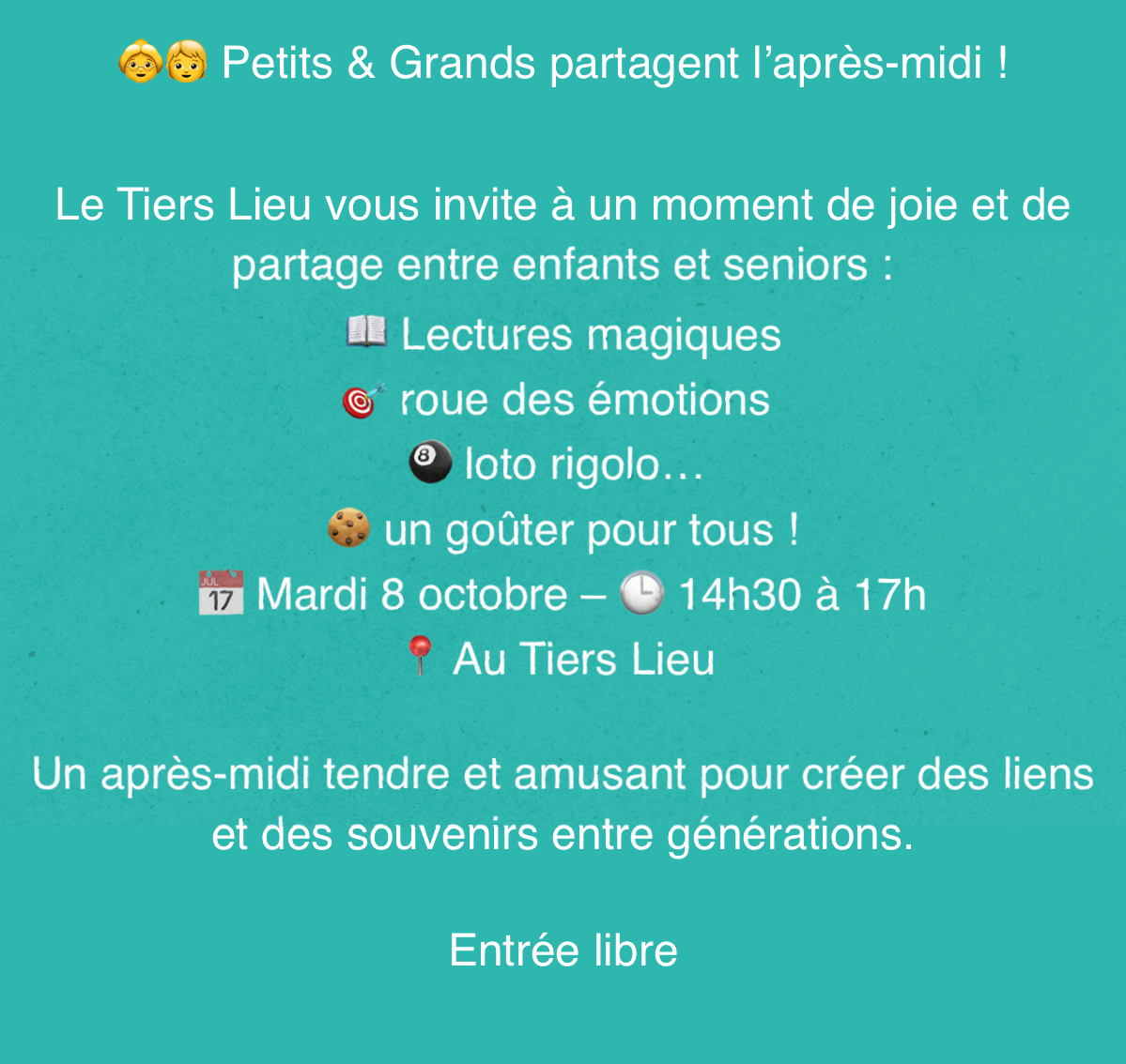 8 octobre - Petits et grands partagent l'après-midi