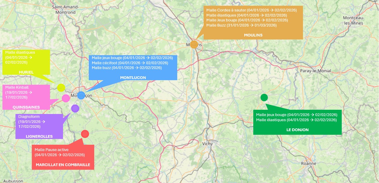 Répartition des malles pédagogiques