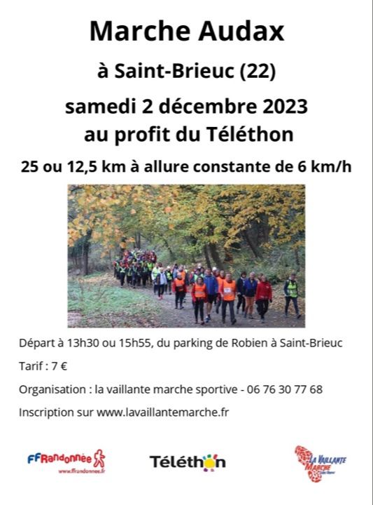samedi 2 décembre Marche Audax au profit du Téléthon