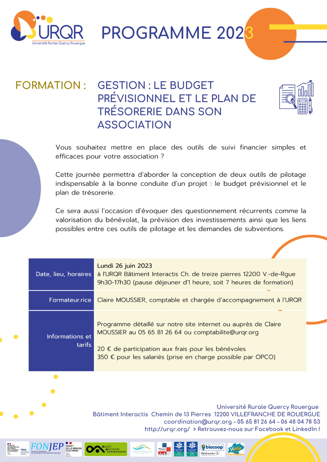 Formation Gestion : Le budget prévisionnel et le plan de trésorerie dans son association