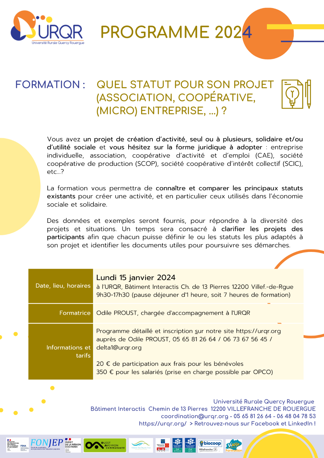 Formation : Quel statut pour mon projet (association, coopérative, (micro) entreprise) ?
