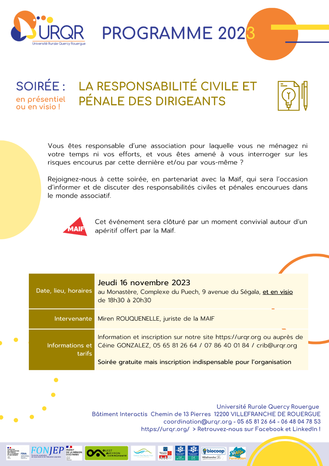 Soir E D Information La Responsabilit Civile Et P Nale Des Dirigent Es Associatifs Ves