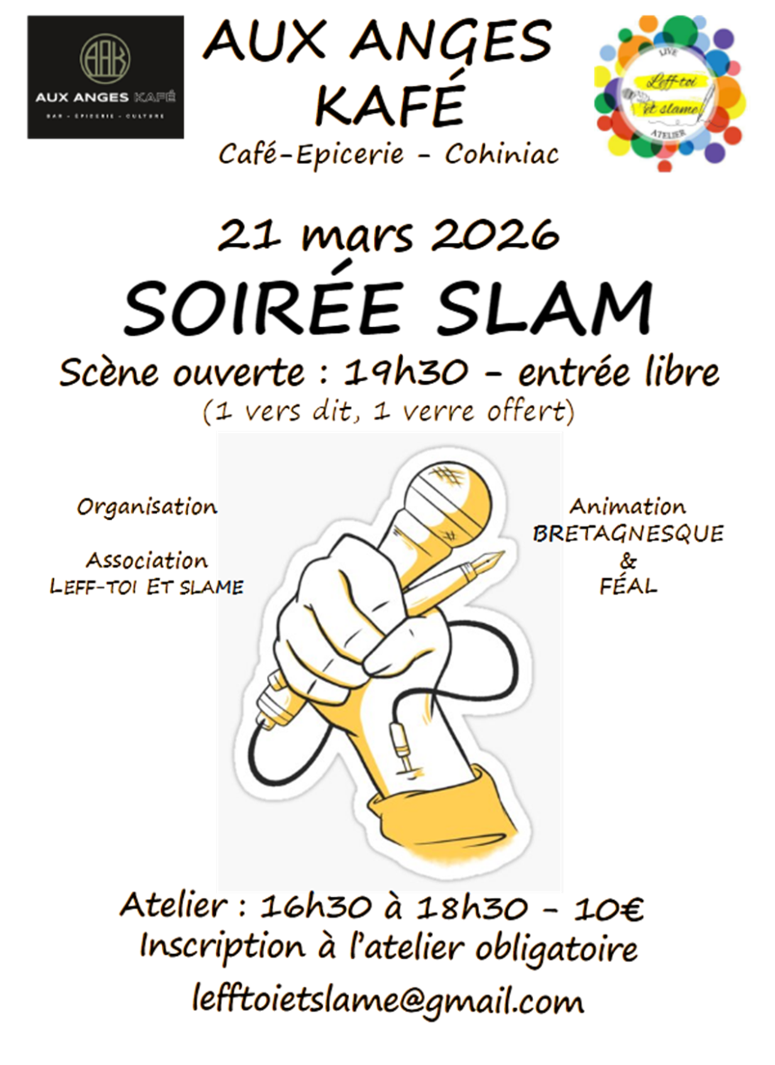 Atelier d'écriture + réservation restauration pour le soir