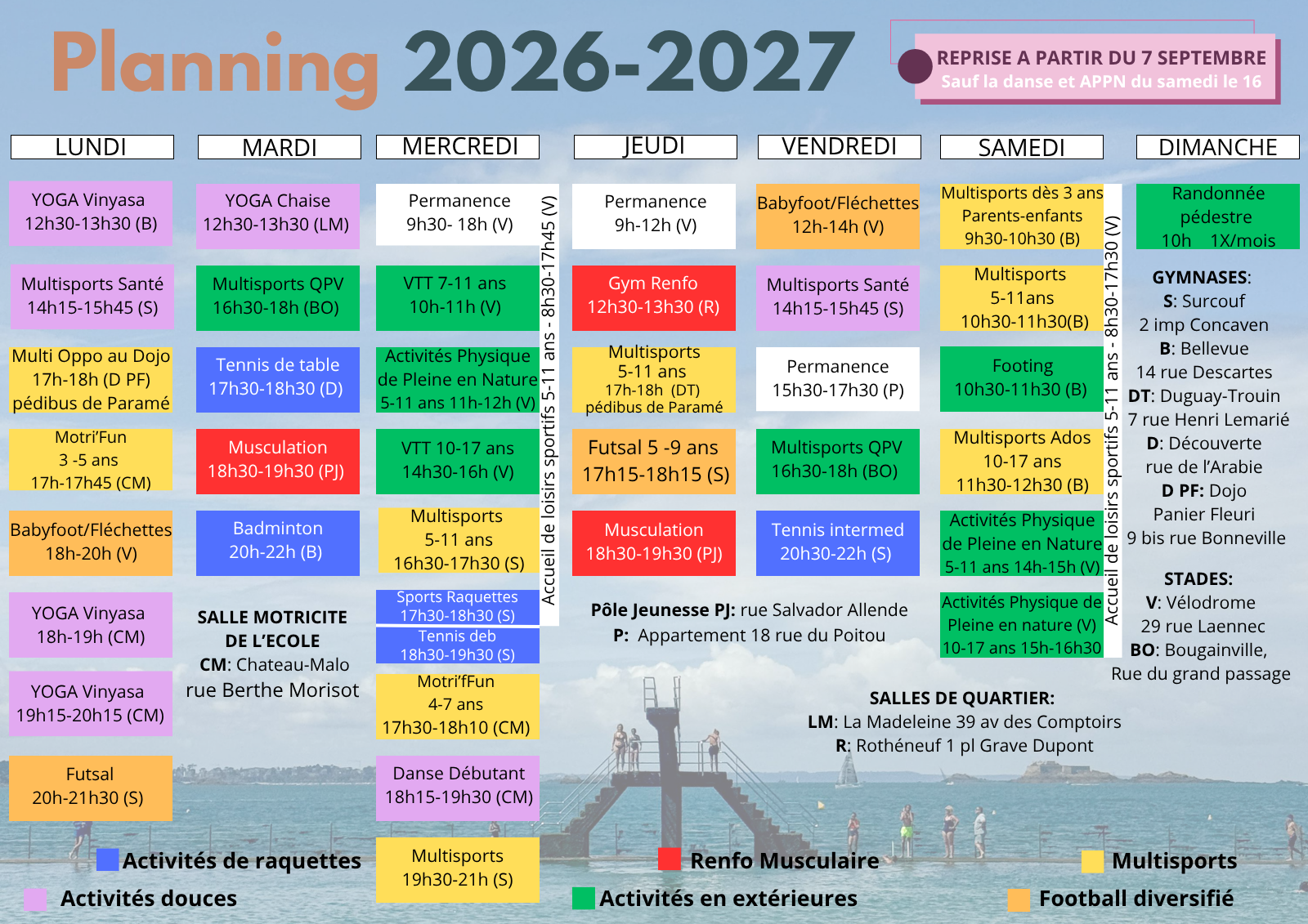 Calendrier activités