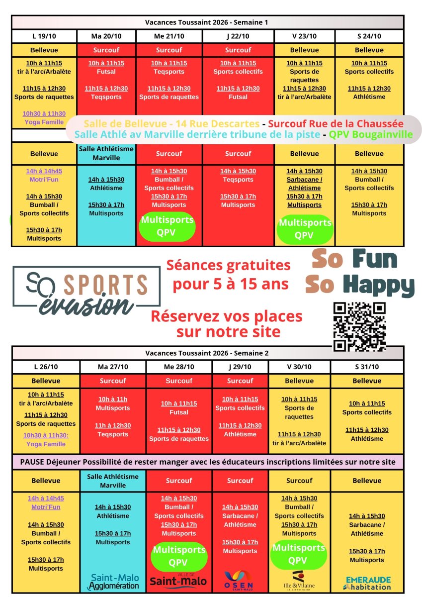 Vacanc'SPORTS : 2ème semaine du 26 au 31 octobre So sports évasion ...