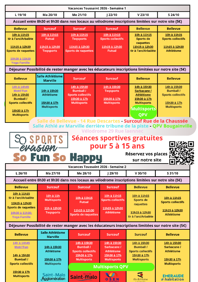 Vacanc'SPORTS : 2ème semaine du 26 au 31 octobre So sports évasion ...