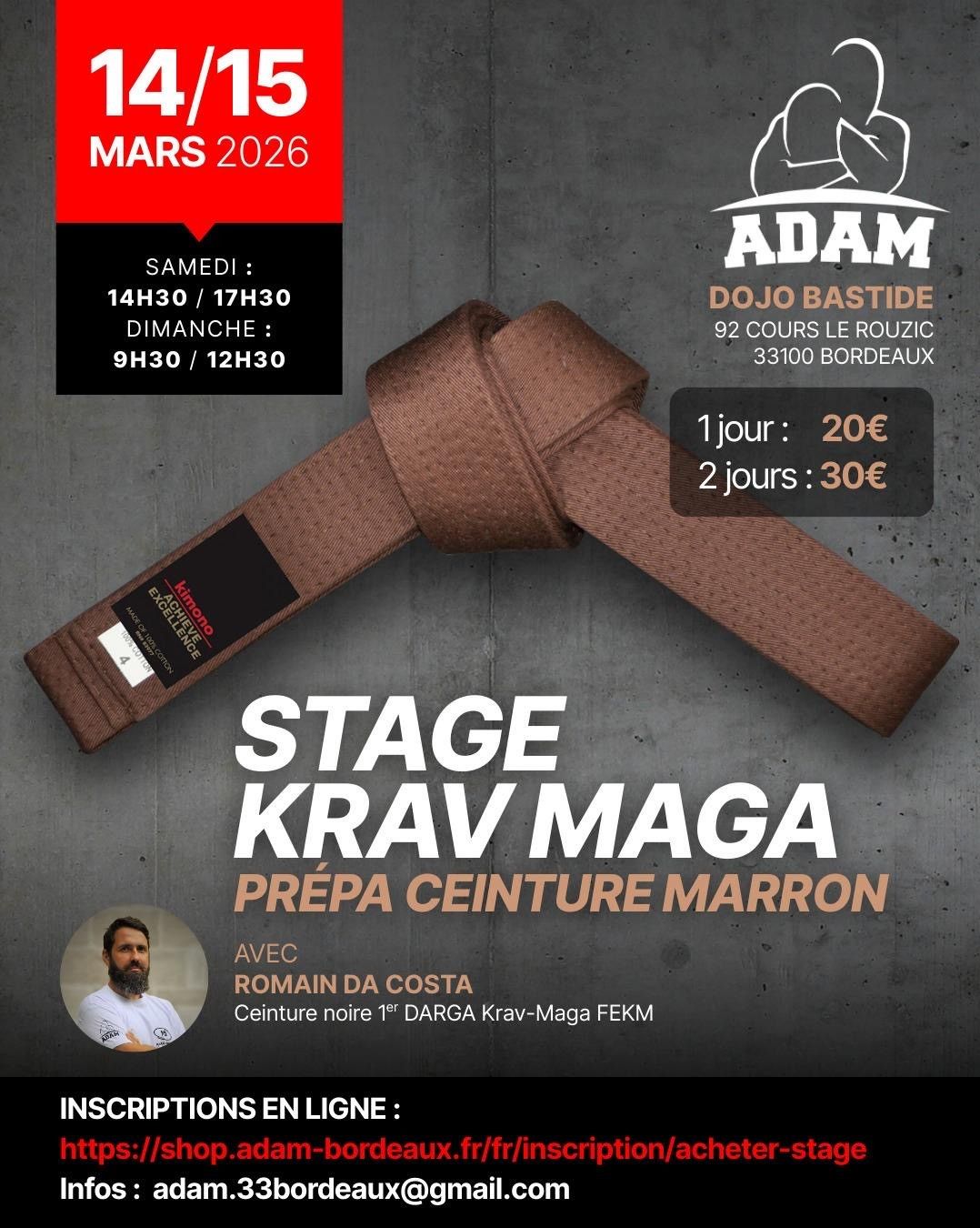 STAGE Krav Maga : Prépa Ceinture Marron