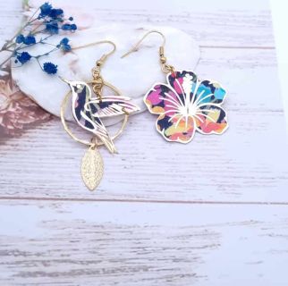 boucles d'oreilles colibris et fleur bemalix