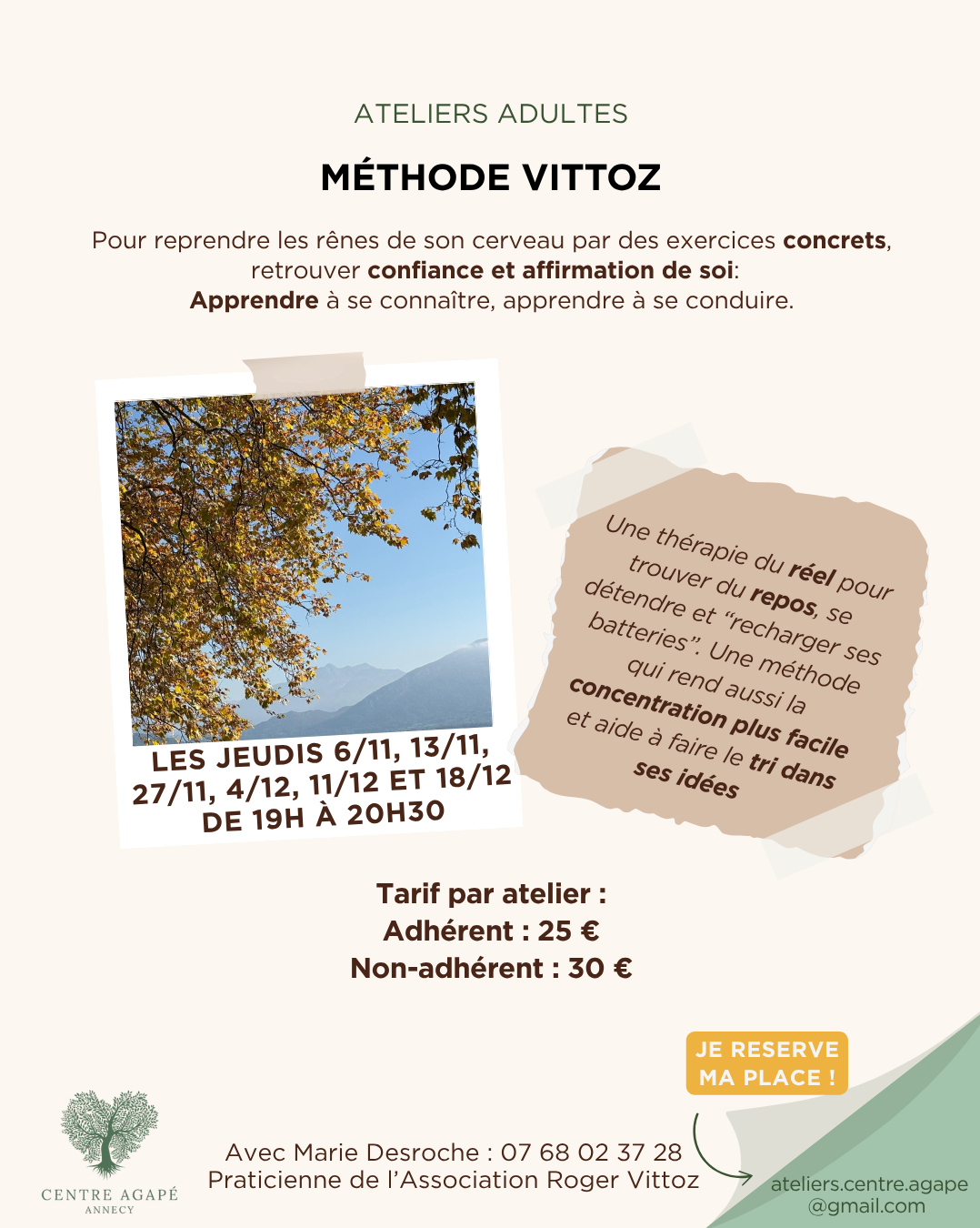 Ateliers Vittoz automne 2025